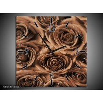 Wandklok op Canvas Roos | Kleur: Sepia, Bruin | F001930C