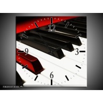 Wandklok op Canvas Piano | Kleur: Zwart, Wit, Rood | F002033C