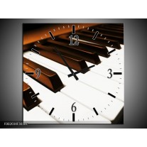 Wandklok op Canvas Piano | Kleur: Bruin, Zwart, Wit | F002034C