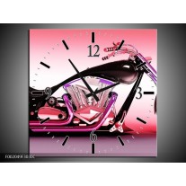 Wandklok op Canvas Motor | Kleur: Paars, Roze, Zwart | F002049C