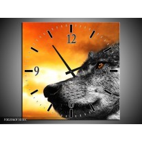 Wandklok op Canvas Wolf | Kleur: Geel, Grijs, Wit | F002060C