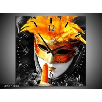 Wandklok op Canvas Masker | Kleur: Zwart, Grijs, Oranje | F002097C