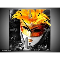 Wandklok op Canvas Masker | Kleur: Zwart, Grijs, Oranje | F002098C