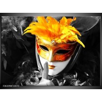 Glas schilderij Masker | Zwart, Grijs, Oranje 