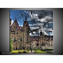 Wandklok op Canvas Kasteel | Kleur: Grijs, Zwart, Groen | F002237C