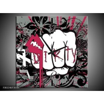 Wandklok op Canvas Popart | Kleur: Zwart, Roze, Wit | F002246C