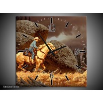 Wandklok op Canvas Paard | Kleur: Bruin, Geel, Grijs | F002284C