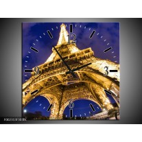 Wandklok op Canvas Eiffeltoren | Kleur: Blauw, Geel, Wit | F002313C