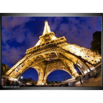 Glas schilderij Eiffeltoren | Blauw, Geel, Wit 
