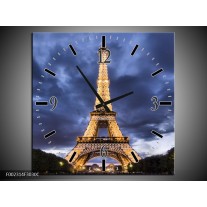 Wandklok op Canvas Eiffeltoren | Kleur: Blauw, Grijs, Geel | F002314C