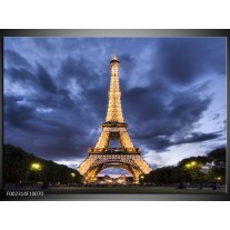 Glas schilderij Eiffeltoren | Blauw, Grijs, Geel 