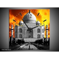 Wandklok op Canvas Taj Mahal | Kleur: Oranje, Zwart, Grijs | F002398C