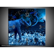 Wandklok op Canvas Olifant | Kleur: Blauw, Wit, Zwart | F002412C