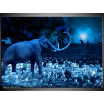 Glas schilderij Olifant | Blauw, Wit, Zwart 