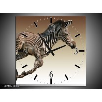 Wandklok op Canvas Zebra | Kleur: Zwart, Wit, Bruin | F002416C