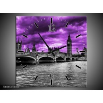 Wandklok op Canvas Londen | Kleur: Paars, Grijs, Zwart | F002453C