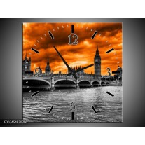 Wandklok op Canvas Londen | Kleur: Oranje, Grijs, Zwart | F002454C