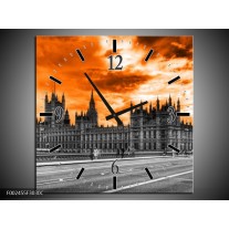 Wandklok op Canvas Londen | Kleur: Oranje, Grijs, Zwart | F002455C