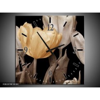 Wandklok op Canvas Tulpen | Kleur: Geel, Wit, Zwart | F002478C