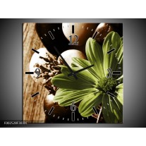 Wandklok op Canvas Bloem | Kleur: Groen, Wit, Grijs | F002528C