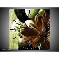 Wandklok op Canvas Bloem | Kleur: Bruin, Wit, Groen | F002529C