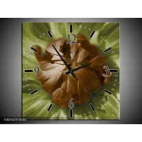 Wandklok op Canvas Bloem | Kleur: Groen, Bruin, Wit | F002547C