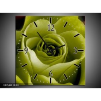 Wandklok op Canvas Roos | Kleur: Groen, Wit, Zwart | F002560C