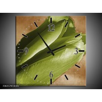 Wandklok op Canvas Tulp | Kleur: Groen, Bruin, Zwart | F002579C