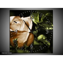 Wandklok op Canvas Bloem | Kleur: Wit, Bruin, Groen | F002581C