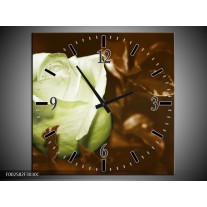 Wandklok op Canvas Bloem | Kleur: Wit, Bruin, Groen | F002582C