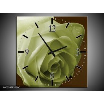 Wandklok op Canvas Roos | Kleur: Groen, Wit, Bruin | F002593C