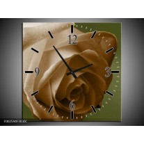 Wandklok op Canvas Roos | Kleur: Bruin, Wit, Grijs | F002594C