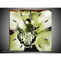 Wandklok op Canvas Iris | Kleur: Groen, Bruin, Wit | F002600C