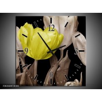 Wandklok op Canvas Tulp | Kleur: Groen, Grijs, Zwart | F002604C