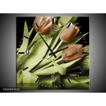 Wandklok op Canvas Tulp | Kleur: Groen, Bruin, Zwart | F002608C