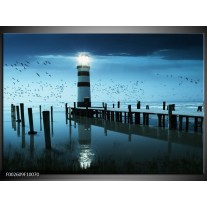 Foto canvas schilderij Vuurtoren | Blauw, Wit, Zwart 