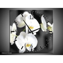 Wandklok op Canvas Orchidee | Kleur: Zwart, Wit, Grijs | F002611C