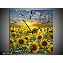 Wandklok op Canvas Zonnebloem | Kleur: Geel, Groen, Bruin | F002612C