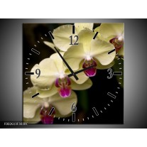 Wandklok op Canvas Orchidee | Kleur: Geel, Paars, Zwart | F002613C