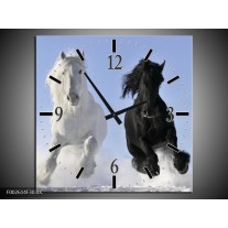 Wandklok op Canvas Paarden | Kleur: Wit, Zwart, Blauw | F002614C