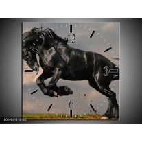 Wandklok op Canvas Paarden | Kleur: Zwart, Wit, Grijs | F002619C