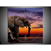 Wandklok op Canvas Olifant | Kleur: Grijs, Oranje, Paars | F002620C