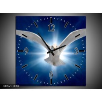 Wandklok op Canvas Vogel | Kleur: Wit, Blauw | F002621C