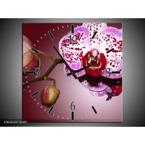 Wandklok op Canvas Orchidee | Kleur: Paars, Wit | F002624C