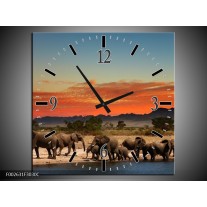 Wandklok op Canvas Olifant | Kleur: Oranje, Grijs, Blauw | F002631C