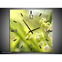 Wandklok op Canvas Bloem | Kleur: Groen, Wit | F002633C