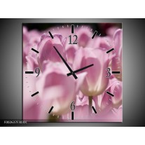 Wandklok op Canvas Tulpen | Kleur: Roze, Wit | F002637C