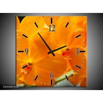 Wandklok op Canvas Orchidee | Kleur: Oranje, Geel | F002648C