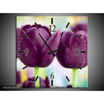 Wandklok op Canvas Tulp | Kleur: Paars, Groen | F002651C