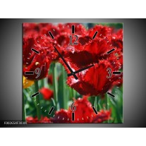 Wandklok op Canvas Tulp | Kleur: Rood, Groen, Geel | F002654C